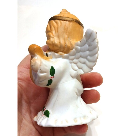 Homco Vintage Angel With Harp Holly Berries 4 Inches Tall Christmas Innocence - Picture 4 of 9